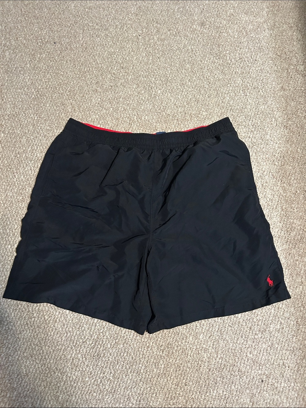 Polo by Ralph Lauren Black Swim Shorts with Red Logo Accent